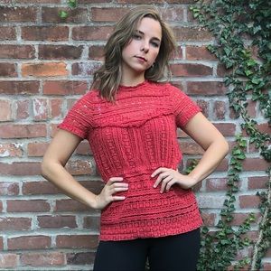 Anthropology red crochet top with silk cami